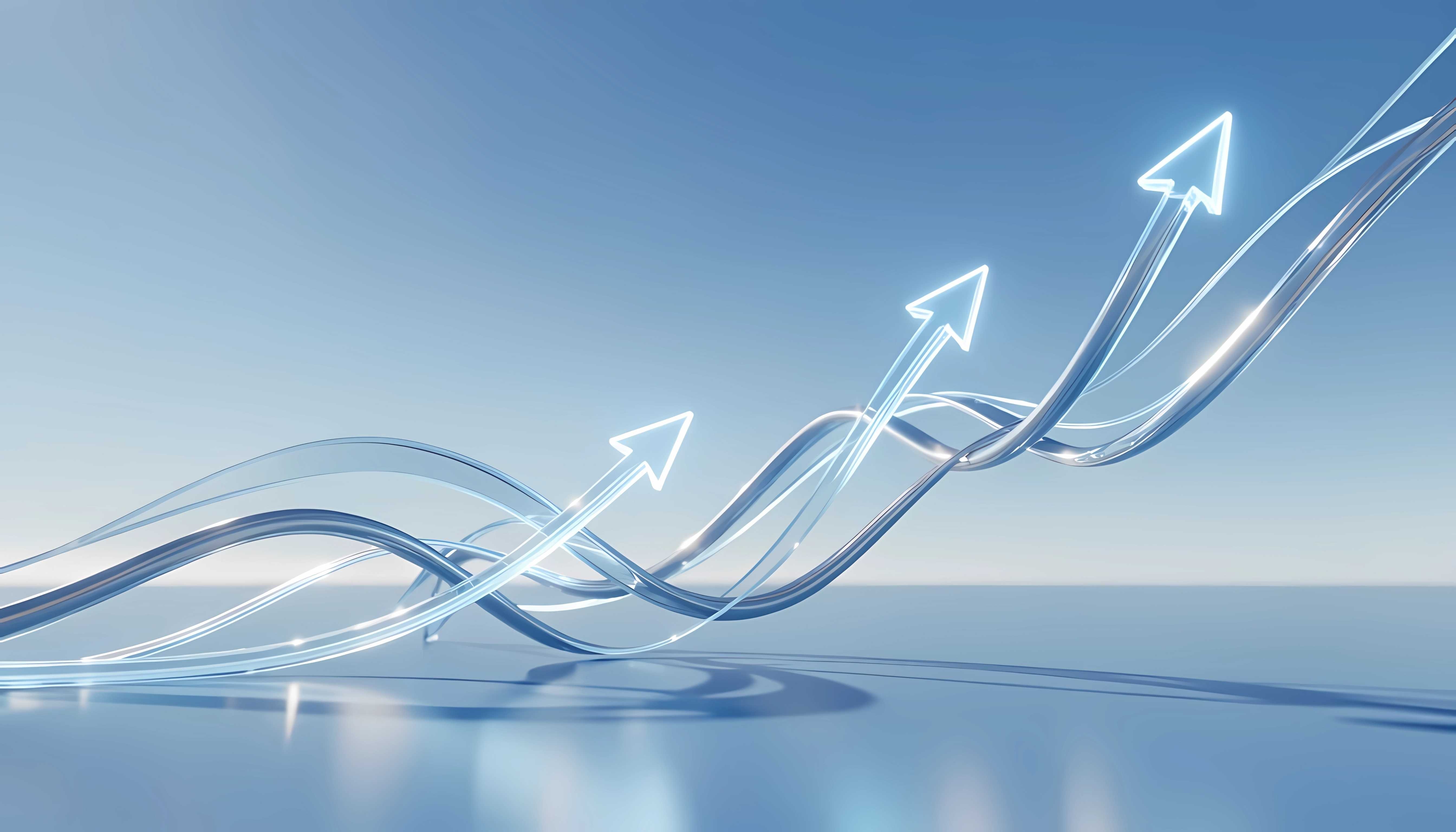 Upward growth arrows over water